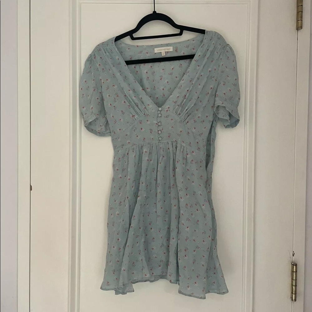 LoveShackFancy Cora Floral Print Puff Sleeve Button-Up Top Silk Mini-Dress XS